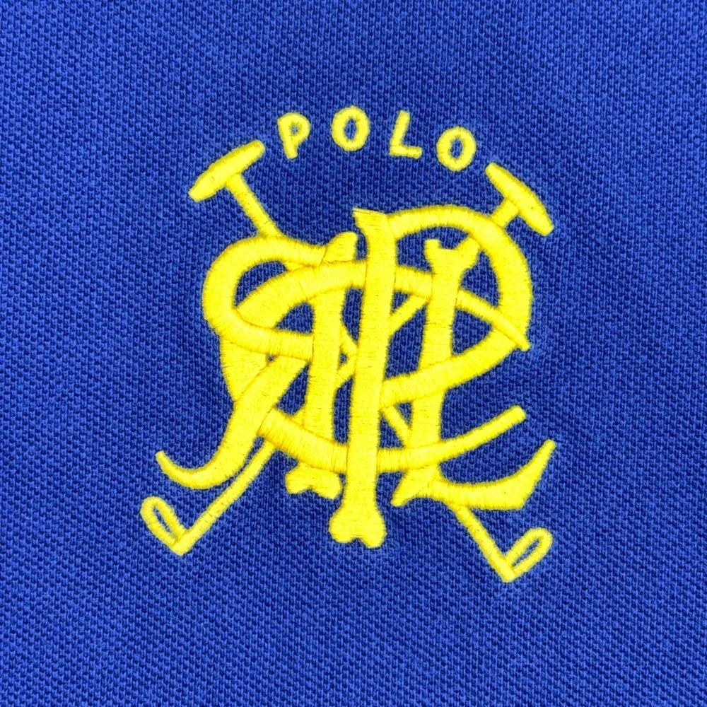 VTG Polo Ralph Lauren Mens 3XB Big Blue Yellow Crest Logo Short Sleeve Shirt Y2K